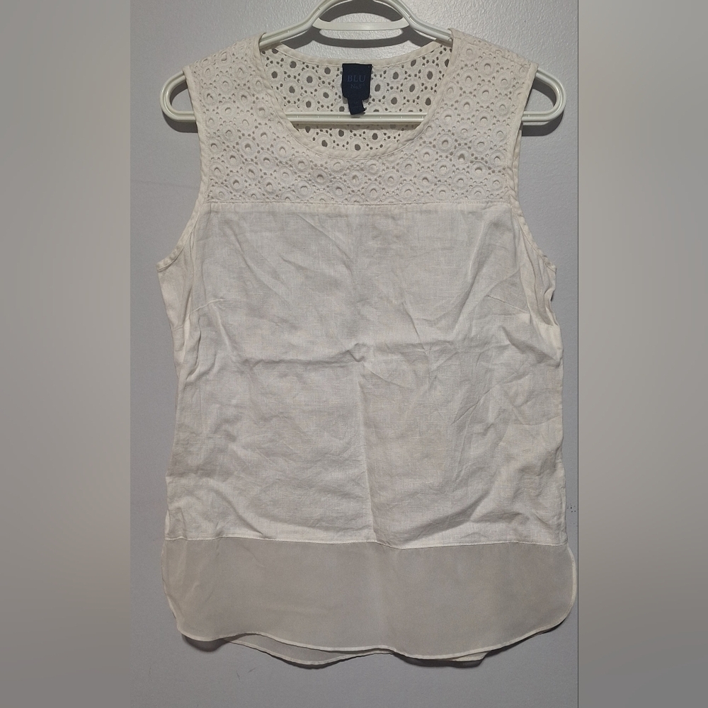 Sm White Linen Eyelet Sleeveless Blouse
